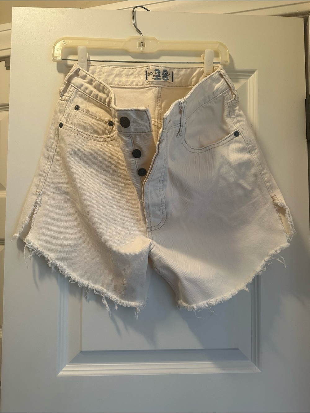 We The Free High-Rise White Raw Hem Denim Shorts